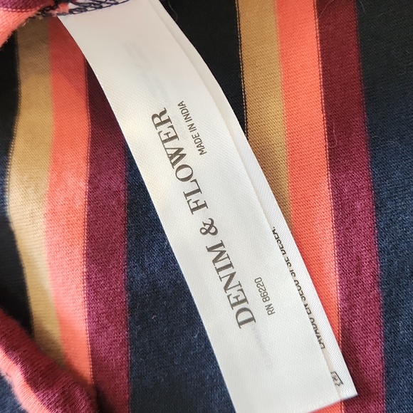 Denim & Flower Striped Crew Neck Tee, Large - Picture 6 of 8